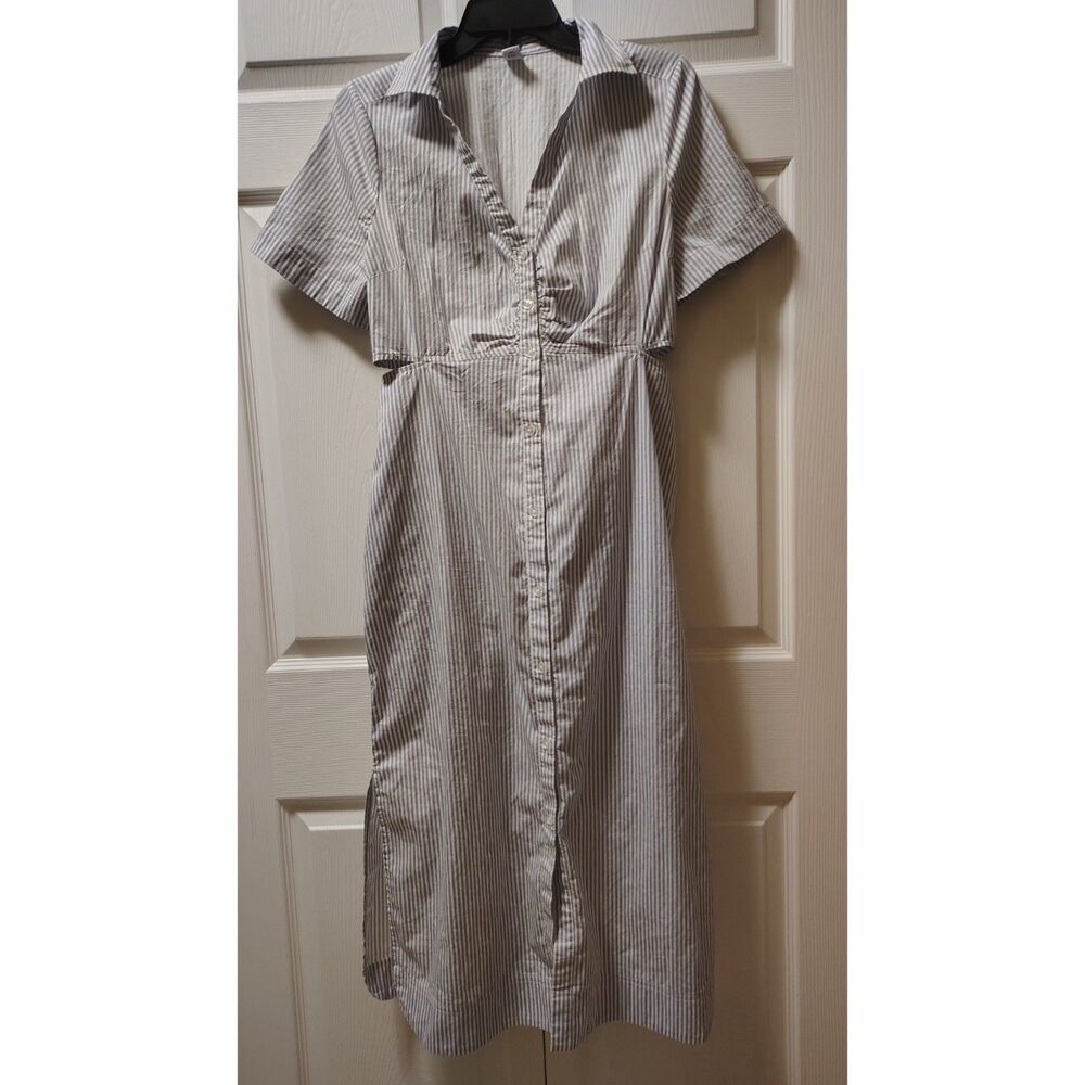Old Navy Medium Blue and White Stripe Collared Side Cutout Button-Up Shirt Dress